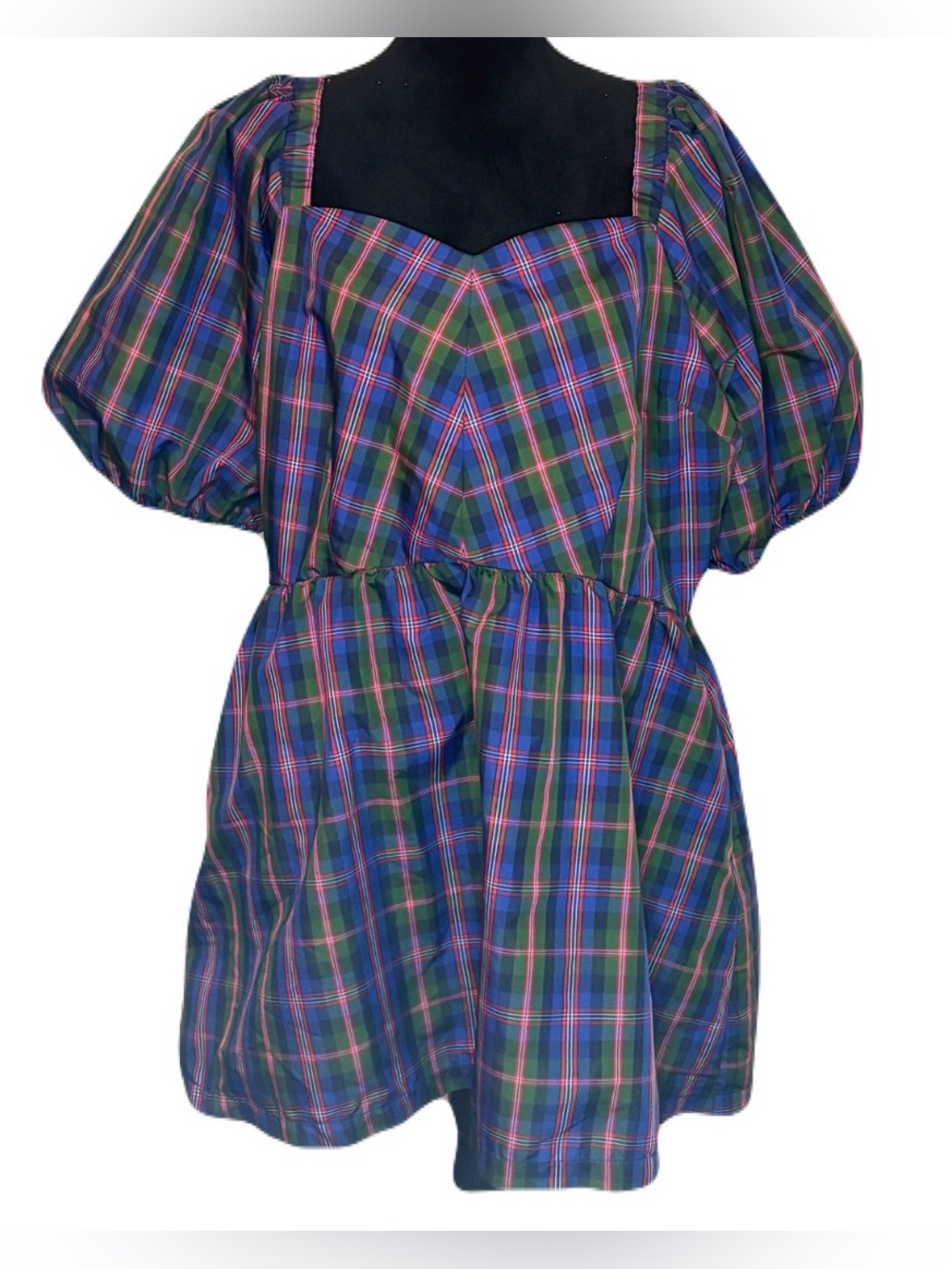 (Old Navy) Plaid Puff Sleeve Fit & Flare Taffeta Mini Dress: Size XXL Petite